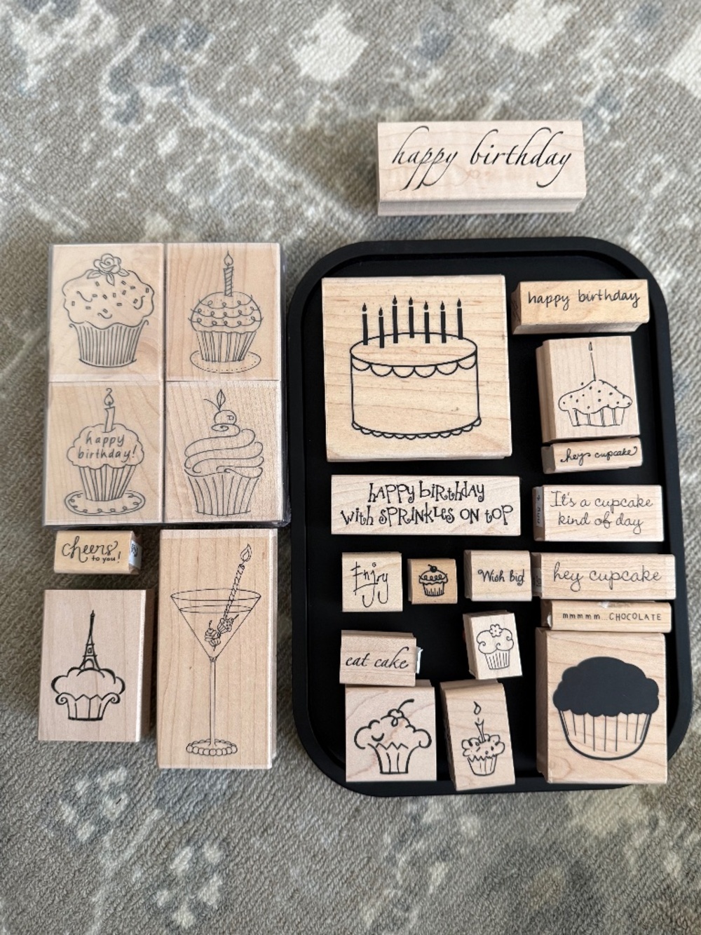Happy Birthday Cupcake Themed Bundle - Lot of 24 Rubber Stamps